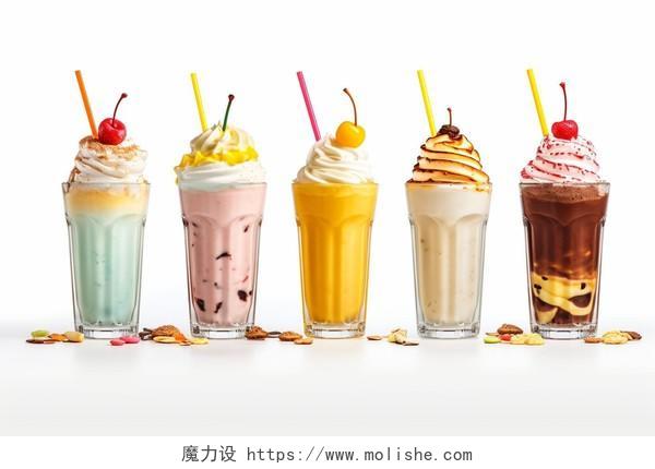 夏日冰饮饮品奶昔冰淇淋3DAI插画